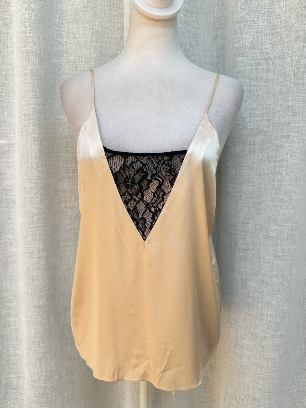 Generation love soft blush cream pink black lace silk top